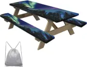 Forest Landscape Picnic Table Cover with Bench Covers Aurora Night Sky Rectangle