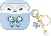 Wonhibo for Airpods 3 Case, Cute Butterfly Blue Designer Cover for Airpod 3rd Series 3 Third Generation 2021 with Keychain