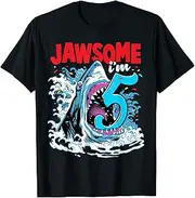 [X.Style] Kids 5th Birthday Shark 5 | Jawsome Five Year Old Bday ds811 T-Shirt (L) Black