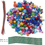 SEWACC 1Set Colorful Glitter Pom Poms DIY Craft Props for Engaging Party Supplies for Crafts Includes Glitter Balls Craft Strips Eyes for Creative Projects