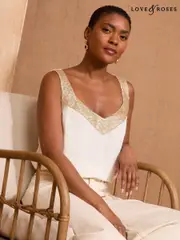 Love & Roses White/Ecru Gold Sequin V-Neck Vest (F68972) | $69