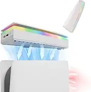 JDGPOKOO Dustproof PS5 Cooling Fan, PS5 Fan with 7 Modes RGB Light, Low Noise Cooler for Playstation 5 Digital & Disc Edition, 3 Speed 4000/4200/4500RPM, Independent Touch Switch, 2 USB Port (White)