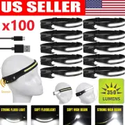 COB LED Headlamp USB Rechargeable Headlight Torch Work Light Bar Head Band Lamp