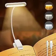 Book Light, [Adapter Included] Rechargeable Book Lights for Reading at Night in Bed with 3 Color & 10 Brightness Dimmable, Flexible Gooseneck Small Clip on Reading Light for Kids - 2 Pack/White