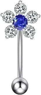 [Izpack] Cute Flower Eyebrow Ring for Women Men Crystal Cubic Zircon Floral Blossom Labret Lip Body Piercing Screw Ball Jewelry Curved Barbell Daith Rook Earring 16G