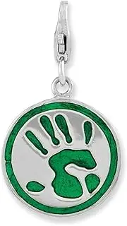 [JewelryWeb] 925 Sterling Silver Polished Reversible Fancy Lobster Closure Rhodium Plated 3 d Enameled Go Green With-Lobster Clasp Charm Pendant Necklace 27x16mm Wide