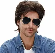 STfantasy Dark Brown Shaggy Wigs for Men Wolf Cut Short Layered Hair for Male Guy Daily Cosplay 70s 80s Disco Costume Party