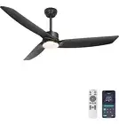 NEW Ohniyou Modern Black 3 Blade Ceiling Fan 52" LED Light 3 Temperature Color