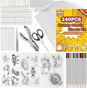 240PCS Shrinky Dink Sheets Kit, Shrink Plastic Shrinky Dink Keychain Kit with 25PCS Shrinky Dink Paper+Accessory, Shrinky Art Shrink Plastic Sheets Shrink Film Sheets Kit for DIY/Ring/Crafts/Keychain