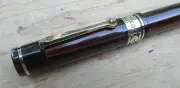 New Bexley DecoBand Woodgrain Ebonite 14k Gold Trim Ftn Pen - MEDIUM 14k Nib