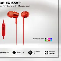 在飛比找蝦皮購物優惠-索尼 MDR-EX155AP 紅色耳機帶麥克風 EX155A