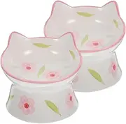 FIXOSHEE 2Pcs Elevated Cat Bowl Neck Protection Design Non Slip Base Smooth Porcelain Feeding Bowls for Cats Kittens for Food Water Home Feature