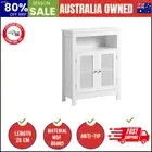 Bathroom Cabinet Floor Cupboard Laundry Storage Two Rattan Door White
