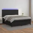 vidaXL Box Spring Bed with Mattress&LED Black 153x203 cm Queen Size Faux Leather