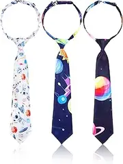 [Newcotte] Neck Tie for Kids Boys 3 Pcs Pre Tied Boys Ties Adjustable Toddler Neckties for Formal Wedding Graduation School, Space Style
