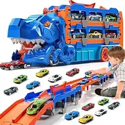 Dinosuar Truck Toy for Kids 3 4 5 6 Years Old - Dinosaur Cars Set, Toy Vehicle, Carrier Truck for Toddlers 3-4 Years, Race Track Set, Birthday Gifts Toys for Boys 3 4 5 6 7 8 Years Old