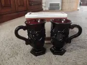 Avon 1876 Cape Cod Collection Ruby Red Glass Pedestal Mugs Set of 2 NEW IN BOX