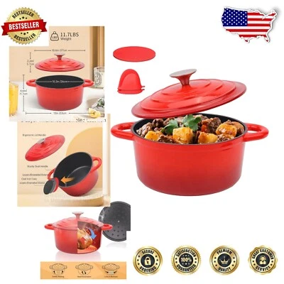 Elegant 6QT Enameled Cast Iron Dutch Oven with Lid & Silicone Accessories