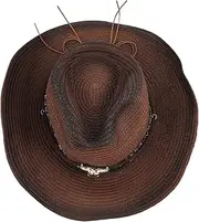 [OATIPHO] Vintage Western Hat Retro Cowboy/Cowgirl Style Adjustable Neck String One Size Fits Party Hat for Men Women Dark Coffee