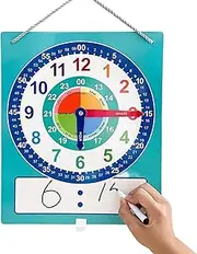Teaching Clock - Educational Kids Clock Learning - Educational Resource Tool with Dry Erase Writing Area, Double Side Time Practice Tool for Preschool Kindergarten 1st 2nd Grade School