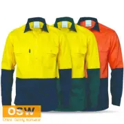 HI VIS LONG SLEEVE CLOSE FRONT COTTON WORK ELECTRICAL ANTI-STATIC SAFETY SHIRT