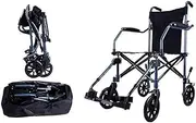 Wheelchair Lightweight Wheelchair W/Travel Bag Transport Wheelchair Ultra Light Portable Travel Wheelchair Pedals Height Adjustable for Elderly Disabled Driving Trolley