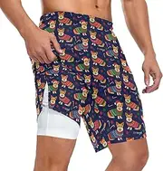 [ZZXXB] Merry Christmas Corgi Dog Candy Cane Athletic Shorts for Men with Pockets 2 in 1 Quick Dry Running Shorts S-3XL