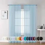 Chyhomenyc Sky Blue Sheer Curtains 84 Inch Length 2 Panels, Light Filtering Soft Airy Voile Rod Pocket Sheer Window Drapes for Bedroom Living Room, Each 42Wx84L Inches