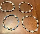 LOT of Four 8” Bracelets of Gray/White Oval Glass Beads and Glass Seed Beads