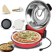 Countertop Electric Pizza Oven，1200 W Pizza Oven 12in with Pizza Stone & Grill Pan,Glass Window，420℃ Temperature Control,Table Top Pizza Bread Maker red
