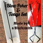 Fire Blow Poker & Tongs, 18", 27" or 36", Blacksmith,Camping, Fire Pit Accessory