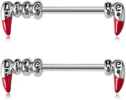 [Niaspi] 14G Bite Me Tusk Nipple Bars Rings for Women Unisex Surgical Steel Vintage Gothic Halloween Statement Bucktooth Bat Animal Piercing Barbell Nipple Studs Ring Fashion Chic Holiday Jewelry, Stainless