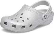 [Crocs] Kids' Classic Glitter Clog, Silver Glitter, 7 Toddler