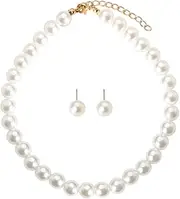 [yaozeio] Pearl Earrings Necklaces Set for Women Faux White Pearl Necklace Simulated Pearl Ear Studs Bride Bridal Necklace Earring Sets for Women Birthday Christmas Valentine's Day Gifts