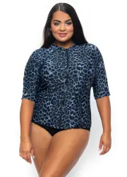 Chlorine Resistant Blue Animal Mid Slv Rash Vest-Multi