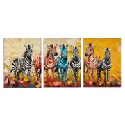 3pcs A Group of Whimsical Zebras Colorful Print 100% Australian Made 3 x 40x60cm (Metal Print)