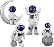 4 Pcs Astronaut Figurines Cake Topper Outer Space Cake Decoration Spaceman Model Display Miniature Astronaut Set, with Skateboards, for Home Desktop Decor Space Theme Party Decorations
