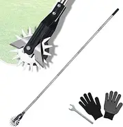 Wheel Rotary Lawn Edger with Gloves, Manual Hand Edger Tool with Adjustable 4-Section Stainless Steel Handle & Cushion Grip for Lawn Edging Sidewalks, Garden, Driveways & Flower Beds, 63-Inch