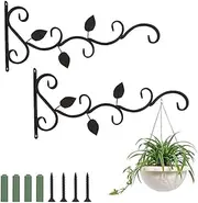 Hanging Planter Basket Hook, Heavy Duty Metal Plant Hangers Hook Indoor Outdoor, Retro Iron Hanging Plant Wall Hooks Brackets with Screws for Wind Chime, Bird Feeder, Bird House(Set1)