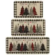 Buffalo Plaid Xmas Tree Merry Christmas Kitchen Mats Set of 3, Winter Home