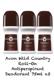 Avon Wild Country Roll-On Antiperspirant Deodorant 75ml X3