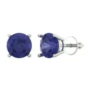 3Ct Tanzanite - Round Cut VVS1 - Solid Gold Stud Everyday Earrings Screw-Back