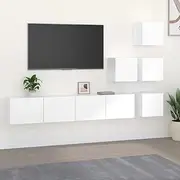Wall-Mounted TV Cabinet, White Engineered Wood Floating Entertainment Unit for Living Room, Media Storage Console