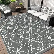 Cekene Outdoor Rug Waterproof Grey180x270cm Large Patio Rugs for Garden Reversible Lightweight Plastic Straw Mat Portable Outdoor Carpet for Picnic Porch Deck Backyard BBQ Beach