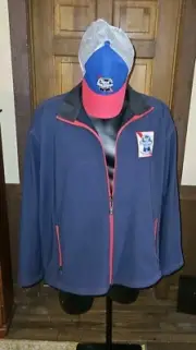 “Pabst Blue Ribbon” Boardroom L Jacket Navy W/Red Zipper W/ Hat New