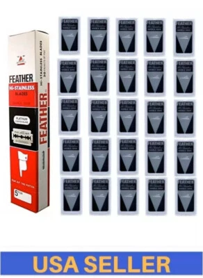 100 Razor Blade Men Shaving Feather Hi Stainless Double Edge Platinum Coated Red