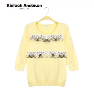 【Kinloch Anderson】清新圓領蕾絲短袖針織上衣 金安德森女裝(KA0265916 海洋藍/暖鵝黃)