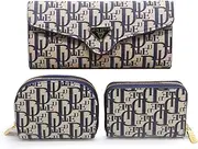 [EIOYUMY] Womens Wallet,Popular Purse Set for Women's Casual Includes A Triple Fold Women's Purse and Two Small Women's Wallets with Multiple Slots, blue, Large, Letter Cartoon Western
