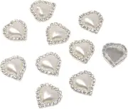 10PCS 22Mm X 23Mm Flatback Heart Shaped Rhinestone White Faux Pearl Embellishmen