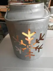 New 8" Rustic Punched Tin Galvanized Metal Snowflake Winter Lantern batteries